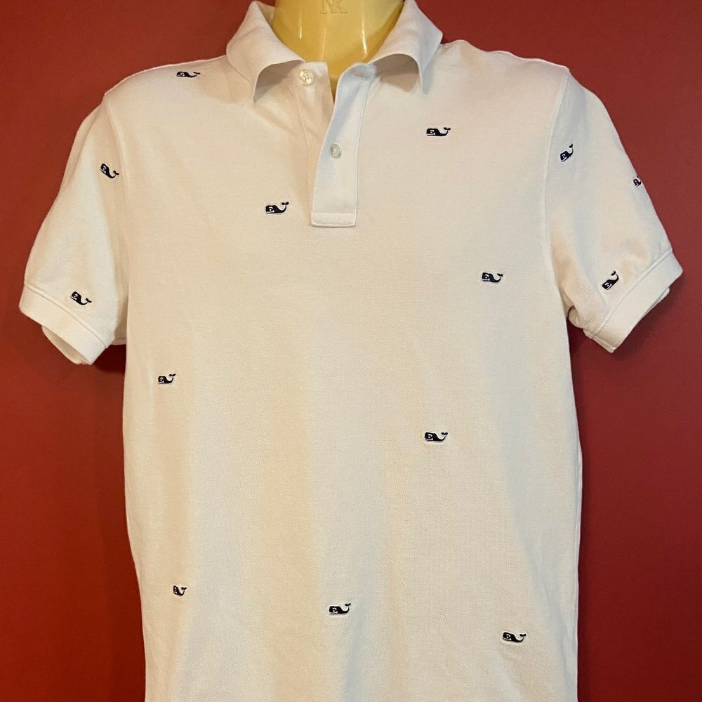 Vineyard Vines Men's All Over Whale White Pique Polo - Size XS